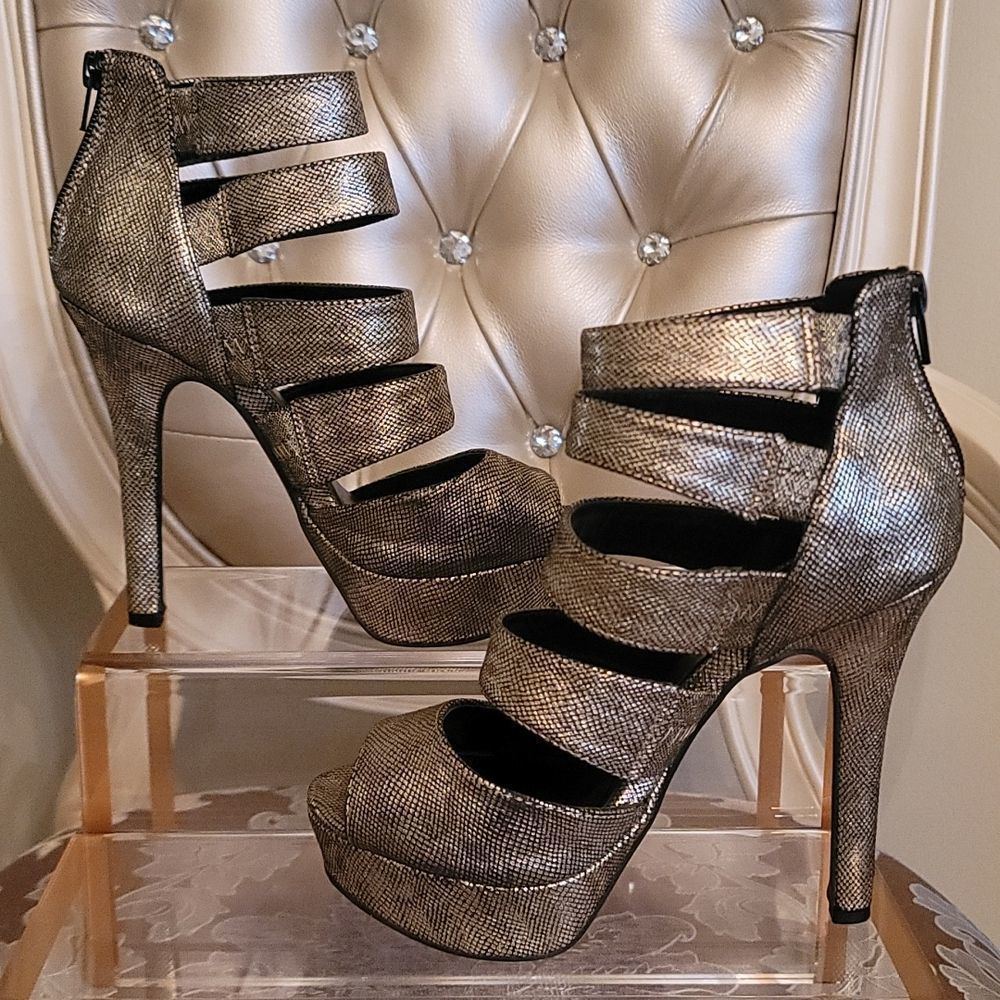 Qupid Reptile Print Metallic Platform Heels - image 1